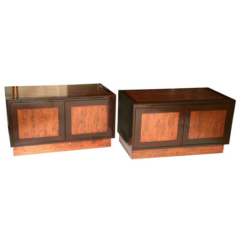 Rare Pair of Walnut and Copper Wall Hung Credenzas by Renzo Rotili For Sale