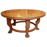 Antique Round Oak & Brass Table