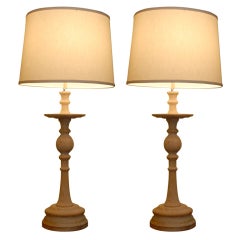 Pair of Limed Oak Candlestick Lamps Pair of Limed Oak Candlestick Lamps
