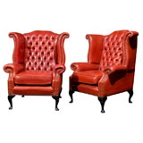 Vintage Red Leather Wing Chair