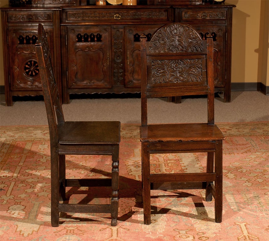 Wood Three Individual 18th C. Carved Oak Chairs, Darbyshire England