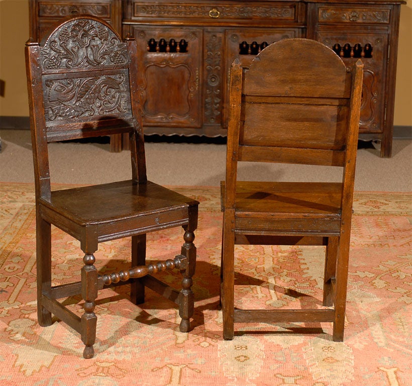 Three Individual 18th C. Carved Oak Chairs, Darbyshire England 2