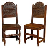 Three Individual 18th C. Carved Oak Chairs, Darbyshire England