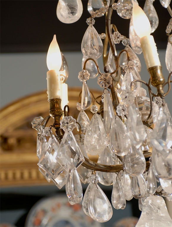 Rare 19th C. French Rock Crystal and Bronze Chandelier, c.1850 In Good Condition For Sale In Atlanta, GA