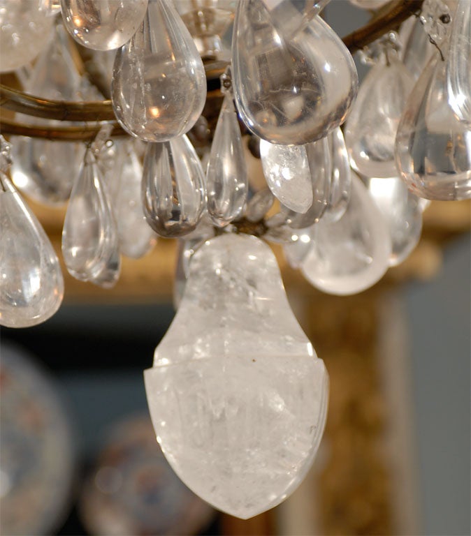 19th Century Rare 19th C. French Rock Crystal and Bronze Chandelier, c.1850 For Sale