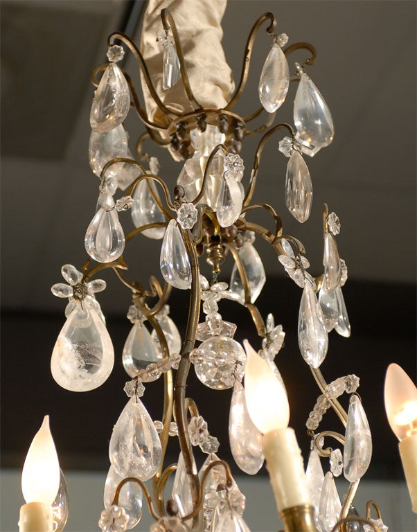 Rare 19th C. French Rock Crystal and Bronze Chandelier, c.1850 For Sale 1