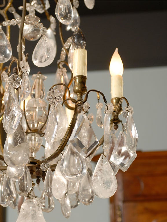 Rare 19th C. French Rock Crystal and Bronze Chandelier, c.1850 For Sale 4