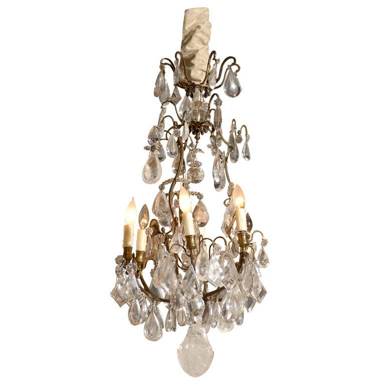 Rare 19th C. French Rock Crystal and Bronze Chandelier, c.1850 For Sale