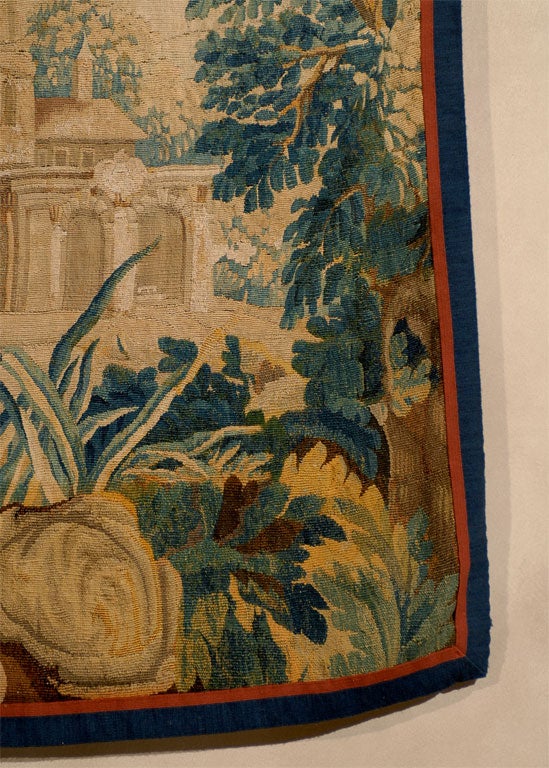 Silk 18th Century Aubusson Tapestry with Parrot and Chateau, c. 1760