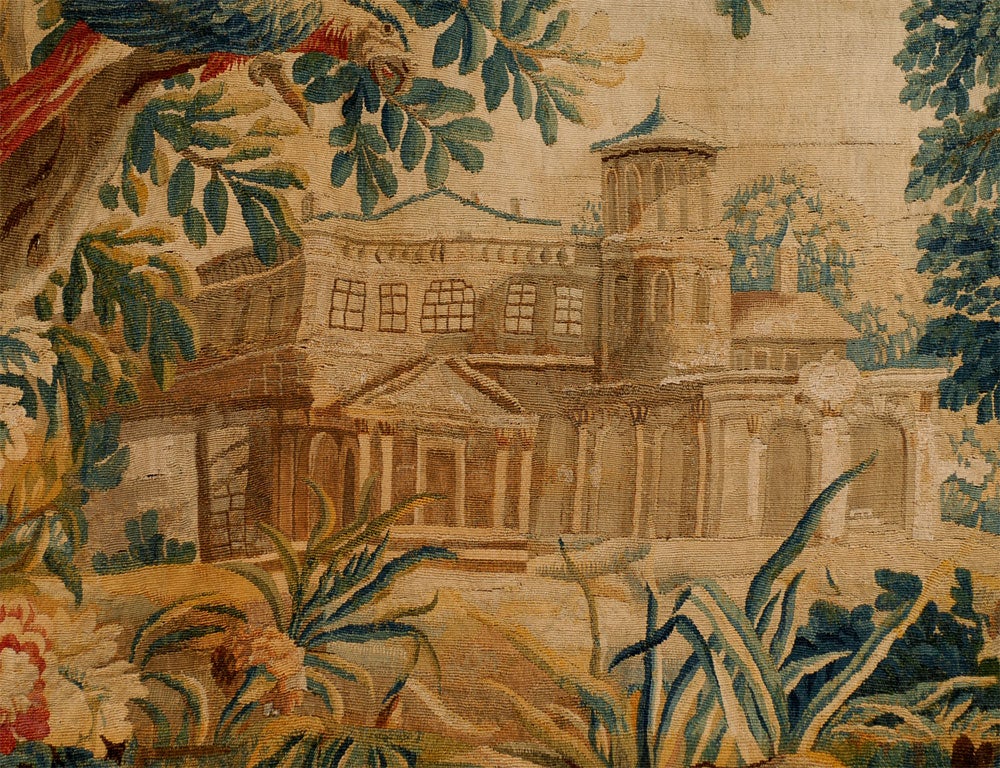 18th Century Aubusson Tapestry with Parrot and Chateau, c. 1760 3