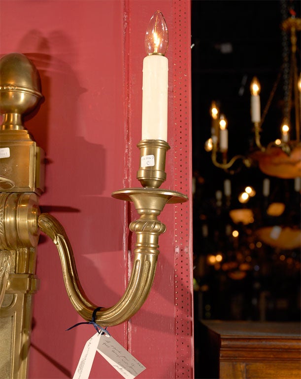 French Pair of gilt bronze sconces For Sale