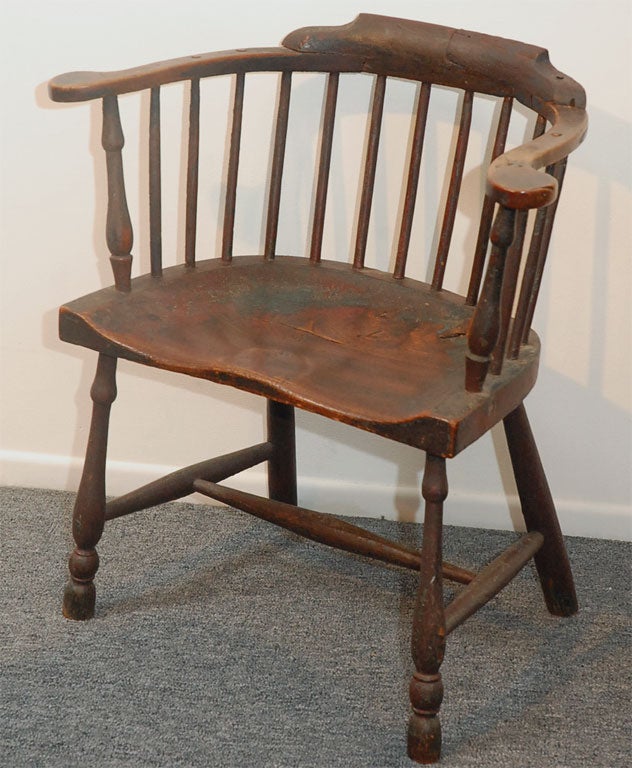 EARLY AND RARE 18THC  ALL ORIGINAL CAPTAIN CHAIR  IN A WONDERFUL PATINA  THESE CHAIR CAME FROM NEW ENGLAND  OLD ORIGINAL SURFACE WITH A RED OVER BLUE PAINT. GREAT CONDITION