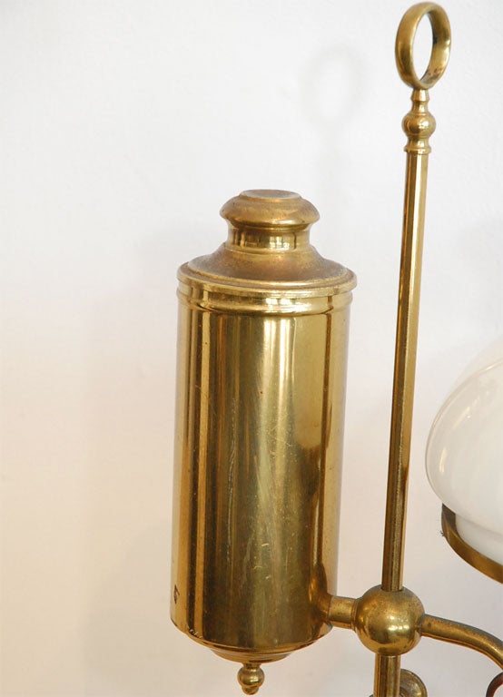 American 19TH C. BRASS LIBRARY LAMP WITH ORIGINAL MILK GLASS SHADE