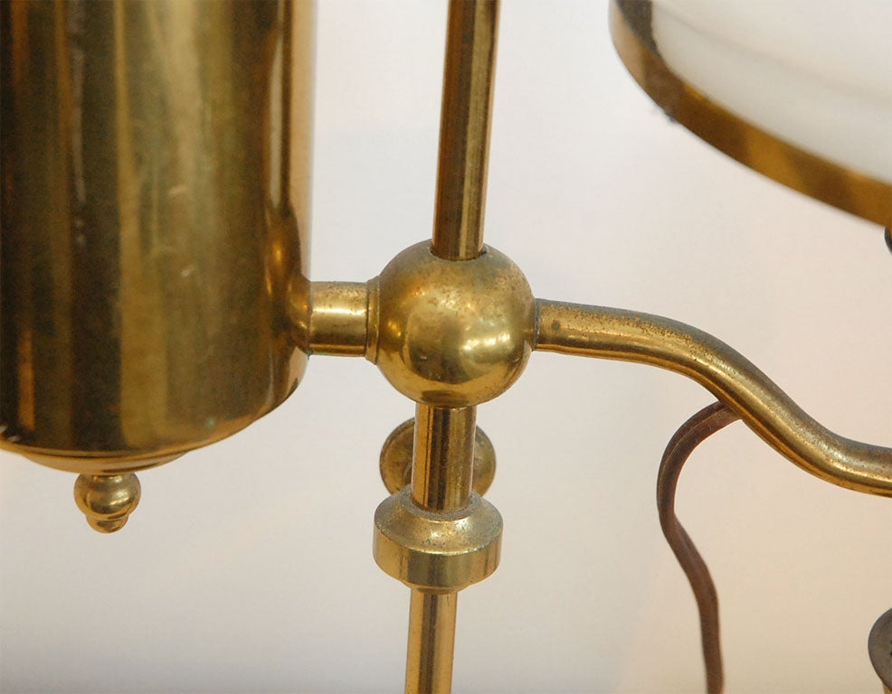 19TH C. BRASS LIBRARY LAMP WITH ORIGINAL MILK GLASS SHADE 1