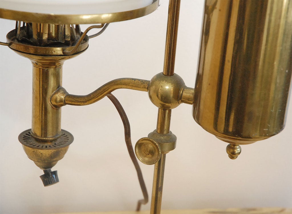 19TH C. BRASS LIBRARY LAMP WITH ORIGINAL MILK GLASS SHADE 2