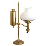 Antique 19TH C. BRASS LIBRARY LAMP WITH ORIGINAL MILK GLASS SHADE