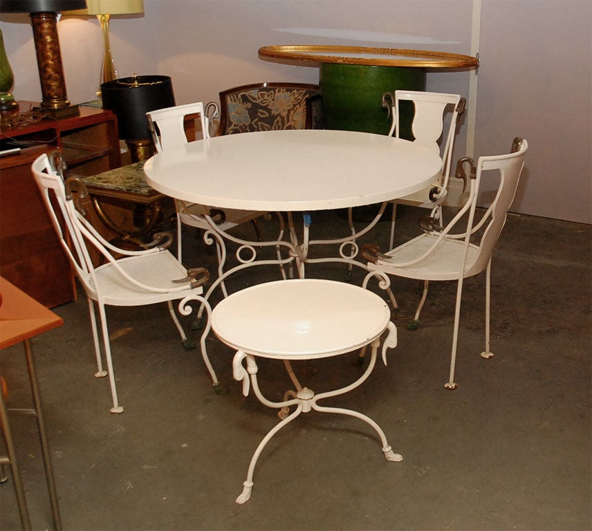 Painted Iron Set of Four Chairs and Two Tables