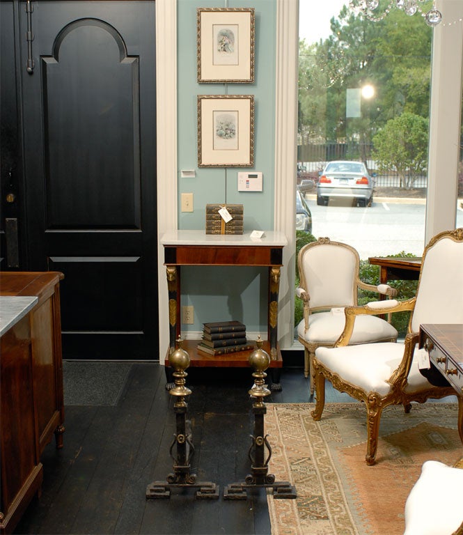 Pair of Iron and Brass Andirons with Ball Finials
