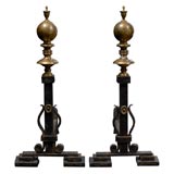 Pair of Iron and Brass Andirons with Ball Finials