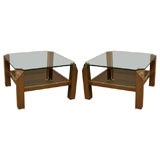 A Pair of French Brass 
Glass End Tables.