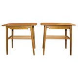 Teak / Beech Side Tables with Drawer 
Doweled Shelf