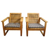 Oak Cane Folding Lounge Chairs by Borge Mogensen