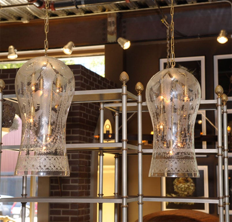 Etched Glass Hurricane Hanging Fixtures