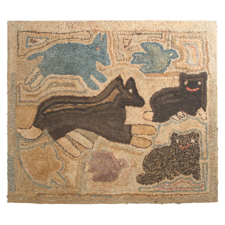 Antique Folk Art Hooked Rug.