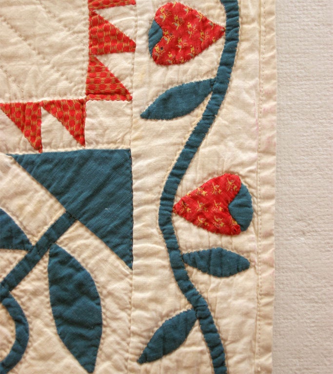 American Antique Pieced and Applique Quilt:  Carolina Lily and Trees.