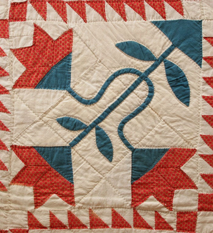 19th Century Antique Pieced and Applique Quilt:  Carolina Lily and Trees.