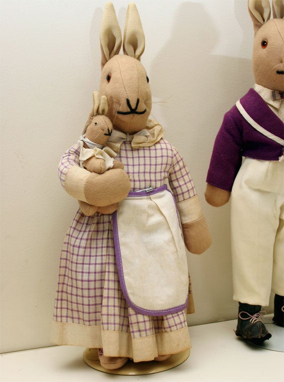 Mid-20th Century Pair of Handmade Woolen Rabbits.