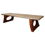 Contemporary Bench or Low Table of Hide Top and Mahogany Base