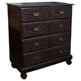 Antique Anglo-Indian Rosewood Chest of Drawers with Vine Carving