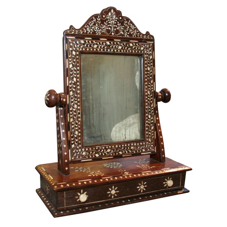 Anglo-Indian Ivory Inlaid Shaving or Dressing Mirror
