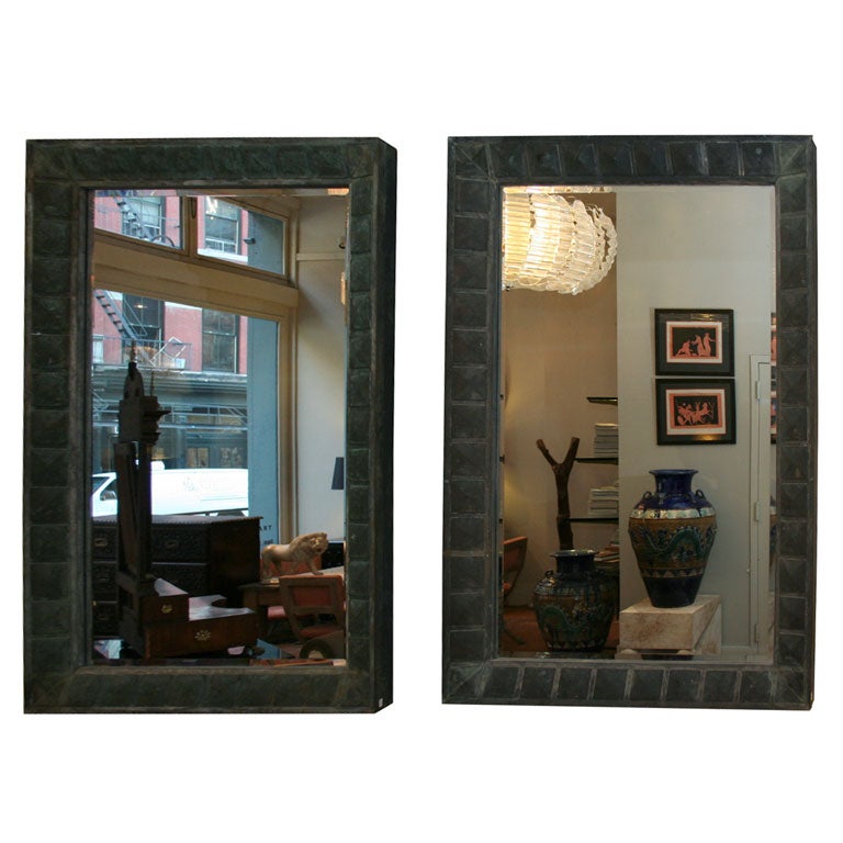 Pair of Cast Patinated Bronze Frame Art Deco Mirrors