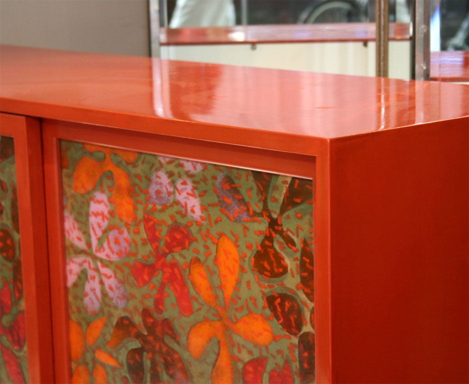 Mid-20th Century Red lacquered wood sideboard by Harvey Probber.