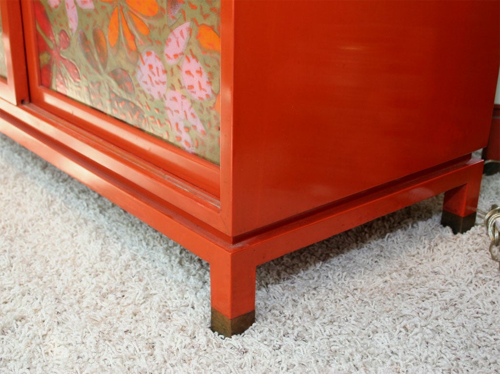 Lacquer Red lacquered wood sideboard by Harvey Probber.