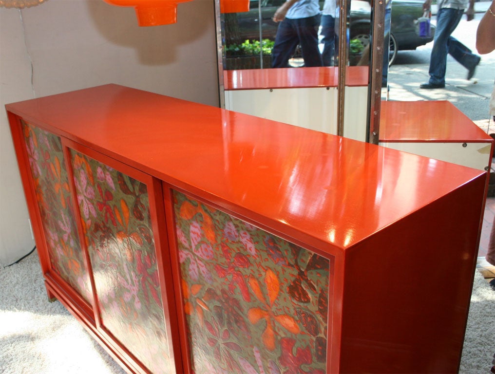 Red lacquered wood sideboard by Harvey Probber. 3