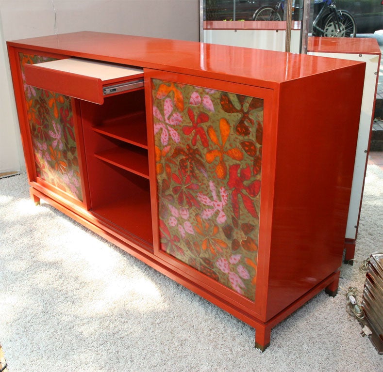 Red lacquered wood sideboard by Harvey Probber. 4