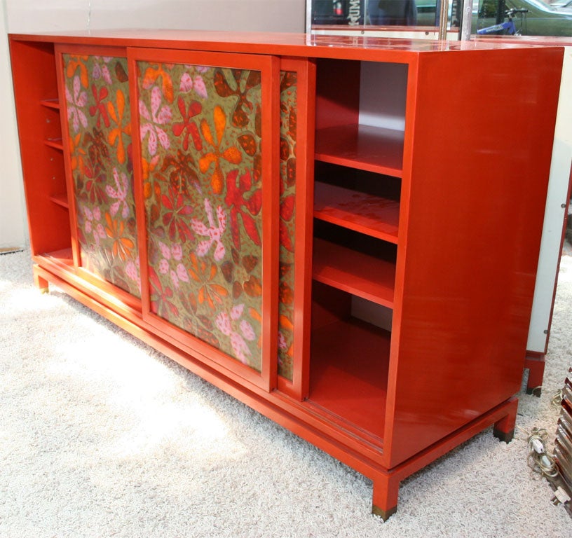 Red lacquered wood sideboard by Harvey Probber. 5