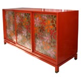 Red lacquered wood sideboard by Harvey Probber.