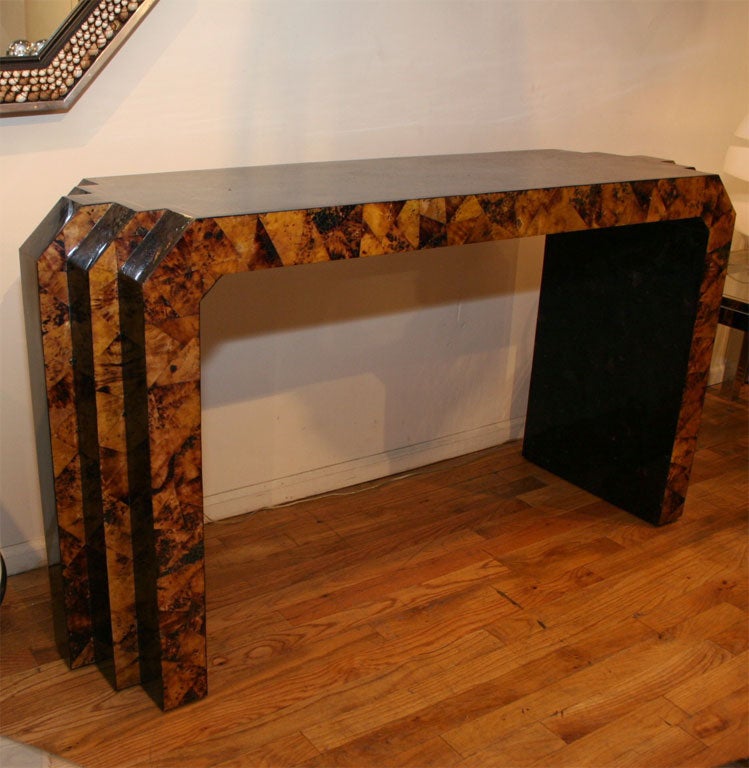 Maitland Smith coconut veneer console table with step-back sides