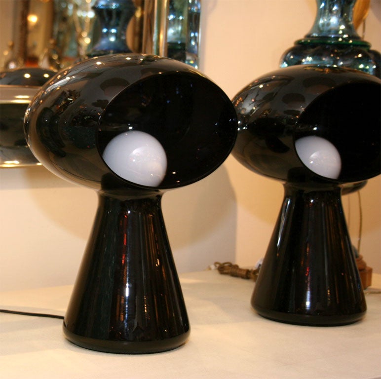 Italian Dark purple glass mushroom form table lamp by Vistosi