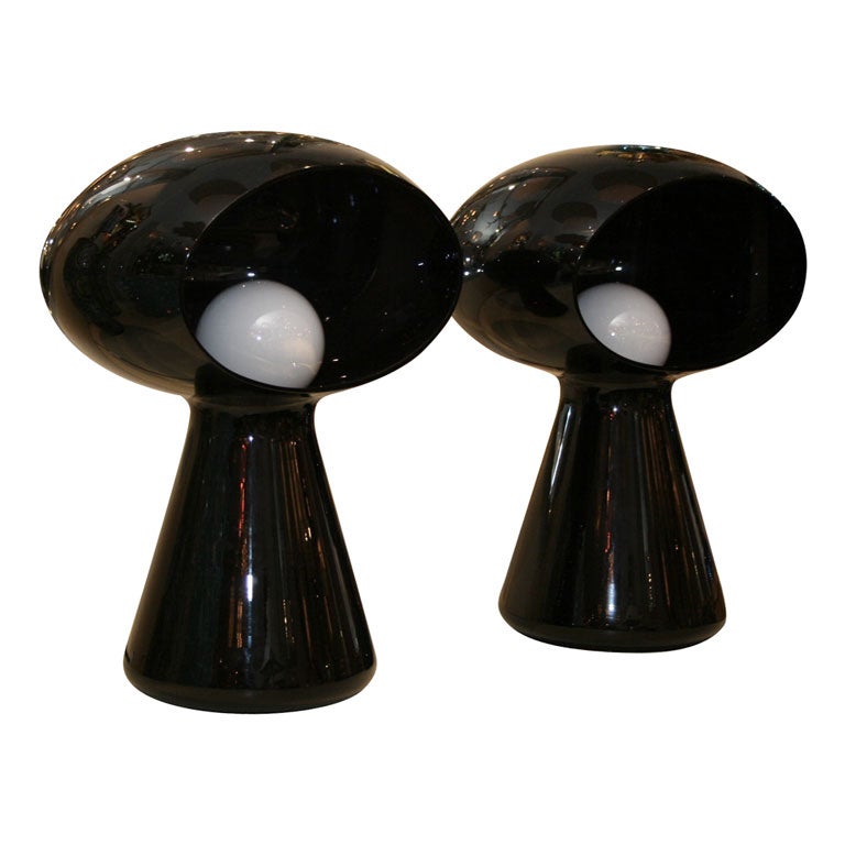 Dark purple glass mushroom form table lamp by Vistosi