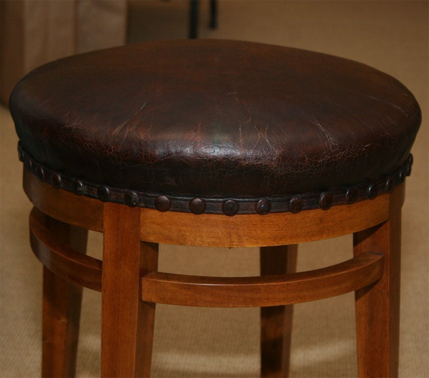Pair of Oak and Moleskin Stools In Good Condition In New York, NY