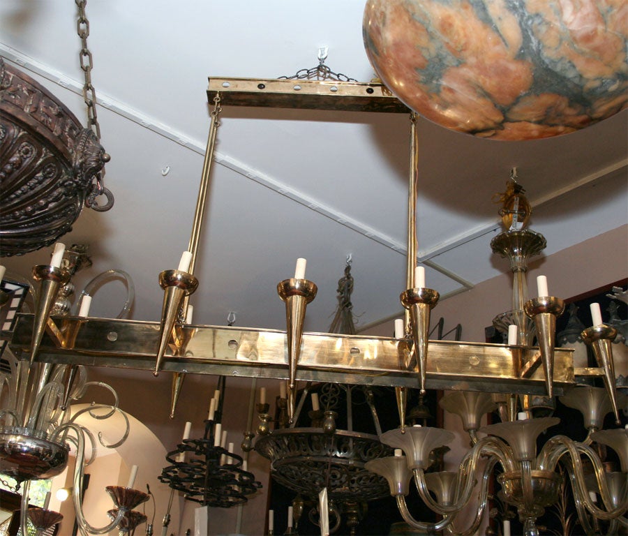 Large Rectangular Gilt Bronze Chandelier
