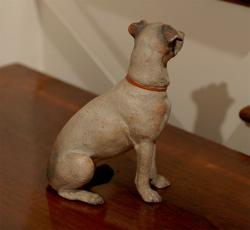 20th Century Austrian 1900s Painted Terracotta Sitting Dog Model with Glass Eyes Insert