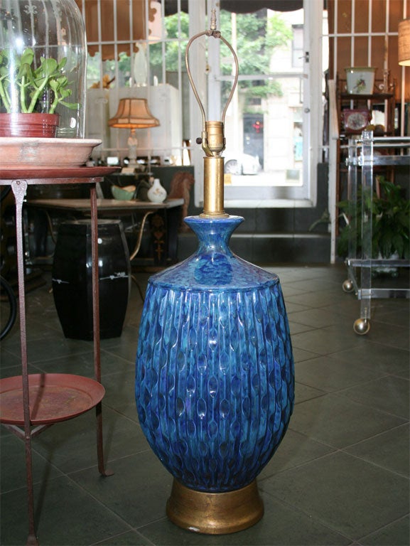 Large Pair of Cobalt Blue 1950's Table Lamps