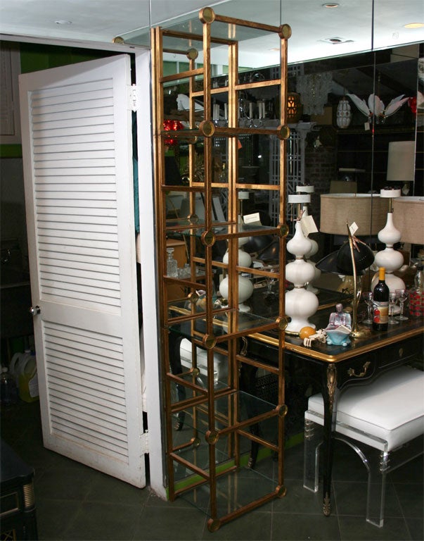 Sculptural Gilt Metal Etagere with Amber Glass