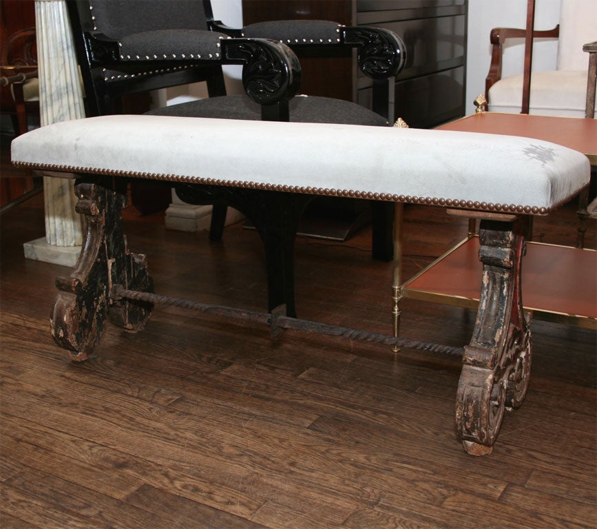 A  carved wooden bench